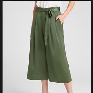Gap Womens Tie-Belt Crop Wide-Leg Pants In Satin G